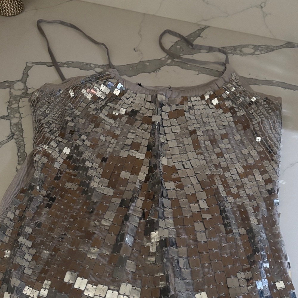 bebe Silver Sequin Tank Top